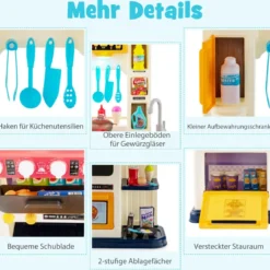 38 TLG. Kinderküche mit Lichter Kinderspielküche mit Wasserpumpe Blau
