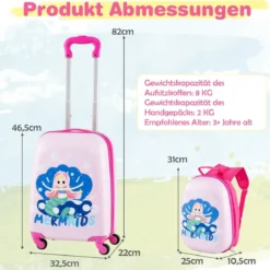 2tlg Kinderkoffer + Rucksack aus Kunststoff Kindertrolley Kindergepäck 12