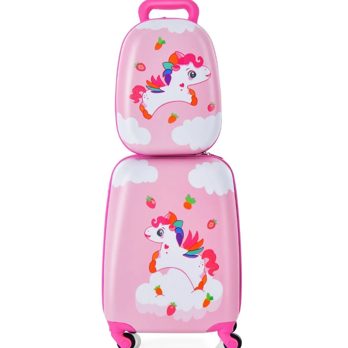 2tlg Kinderkoffer + Rucksack aus Kunststoff Kindertrolley Kindergepäck 12"+16" Rosa Unicorn