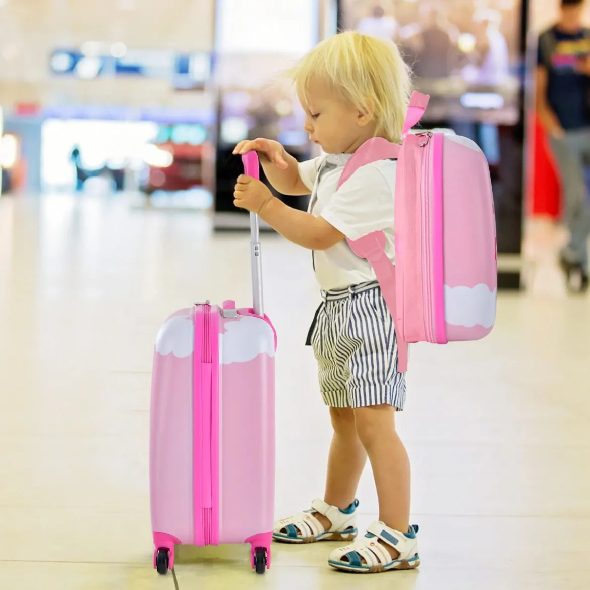 2tlg Kinderkoffer + Rucksack aus Kunststoff Kindertrolley Kindergepäck 12"+16" Rosa Unicorn