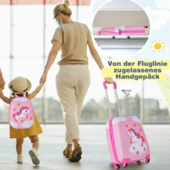 2tlg Kinderkoffer + Rucksack aus Kunststoff Kindertrolley Kindergepäck 12