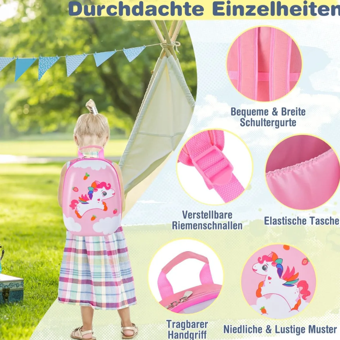 2tlg Kinderkoffer + Rucksack aus Kunststoff Kindertrolley Kindergepäck 12"+16" Rosa Unicorn