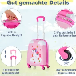 2tlg Kinderkoffer + Rucksack aus Kunststoff Kindertrolley Kindergepäck 12