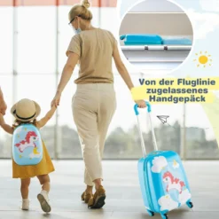 2tlg Kinderkoffer + Rucksack aus Kunststoff Kindertrolley Kindergepäck 12