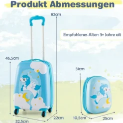 2tlg Kinderkoffer + Rucksack aus Kunststoff Kindertrolley Kindergepäck 12