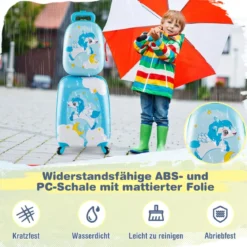 2tlg Kinderkoffer + Rucksack aus Kunststoff Kindertrolley Kindergepäck 12