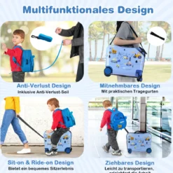 2tlg Kinderkoffer + Rucksack 47 cm Langer Aufsitzkoffer und 30 cm Breiter Rucksack 12