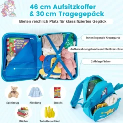 2tlg Kinderkoffer + Rucksack 47 cm Langer Aufsitzkoffer und 30 cm Breiter Rucksack 12
