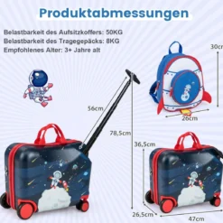 2tlg Kinderkoffer + Rucksack 47 cm Langer Aufsitzkoffer und 30 cm Breiter Rucksack 12