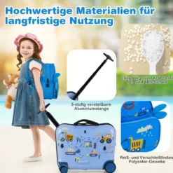 2tlg Kinderkoffer + Rucksack 47 cm Langer Aufsitzkoffer und 30 cm Breiter Rucksack 12