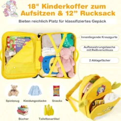 2tlg Kinderkoffer + Rucksack 47 cm Langer Aufsitzkoffer und 30 cm Breiter Rucksack 12