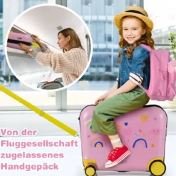 2tlg Kinderkoffer + Rucksack 47 cm Langer Aufsitzkoffer und 30 cm Breiter Rucksack 12