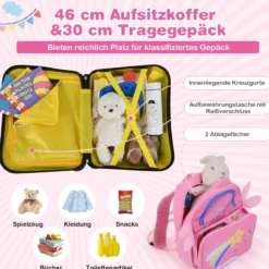 2tlg Kinderkoffer + Rucksack 47 cm Langer Aufsitzkoffer und 30 cm Breiter Rucksack 12