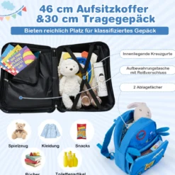 2tlg Kinderkoffer + Rucksack 47 cm Langer Aufsitzkoffer und 30 cm Breiter Rucksack 12