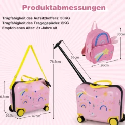2tlg Kinderkoffer + Rucksack 47 cm Langer Aufsitzkoffer und 30 cm Breiter Rucksack 12