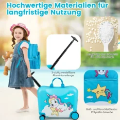 2tlg Kinderkoffer + Rucksack 47 cm Langer Aufsitzkoffer und 30 cm Breiter Rucksack 12