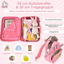 2tlg Kinderkoffer + Rucksack 47 cm Langer Aufsitzkoffer und 30 cm Breiter Rucksack 12