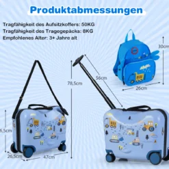 2tlg Kinderkoffer + Rucksack 47 cm Langer Aufsitzkoffer und 30 cm Breiter Rucksack 12