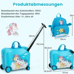 2tlg Kinderkoffer + Rucksack 47 cm Langer Aufsitzkoffer und 30 cm Breiter Rucksack 12