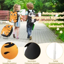 2 TLG Kinderkoffer & Rucksack mit Rollen & 3 stufigem Teleskopgriff 12”+16” Kindertrolley Tiger
