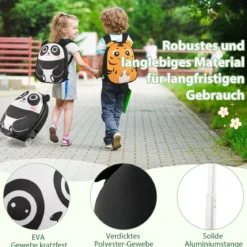 2 TLG Kinderkoffer & Rucksack mit Rollen & 3 stufigem Teleskopgriff 12”+16” Kindertrolley Panda