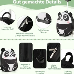 2 TLG Kinderkoffer & Rucksack mit Rollen & 3 stufigem Teleskopgriff 12”+16” Kindertrolley Panda