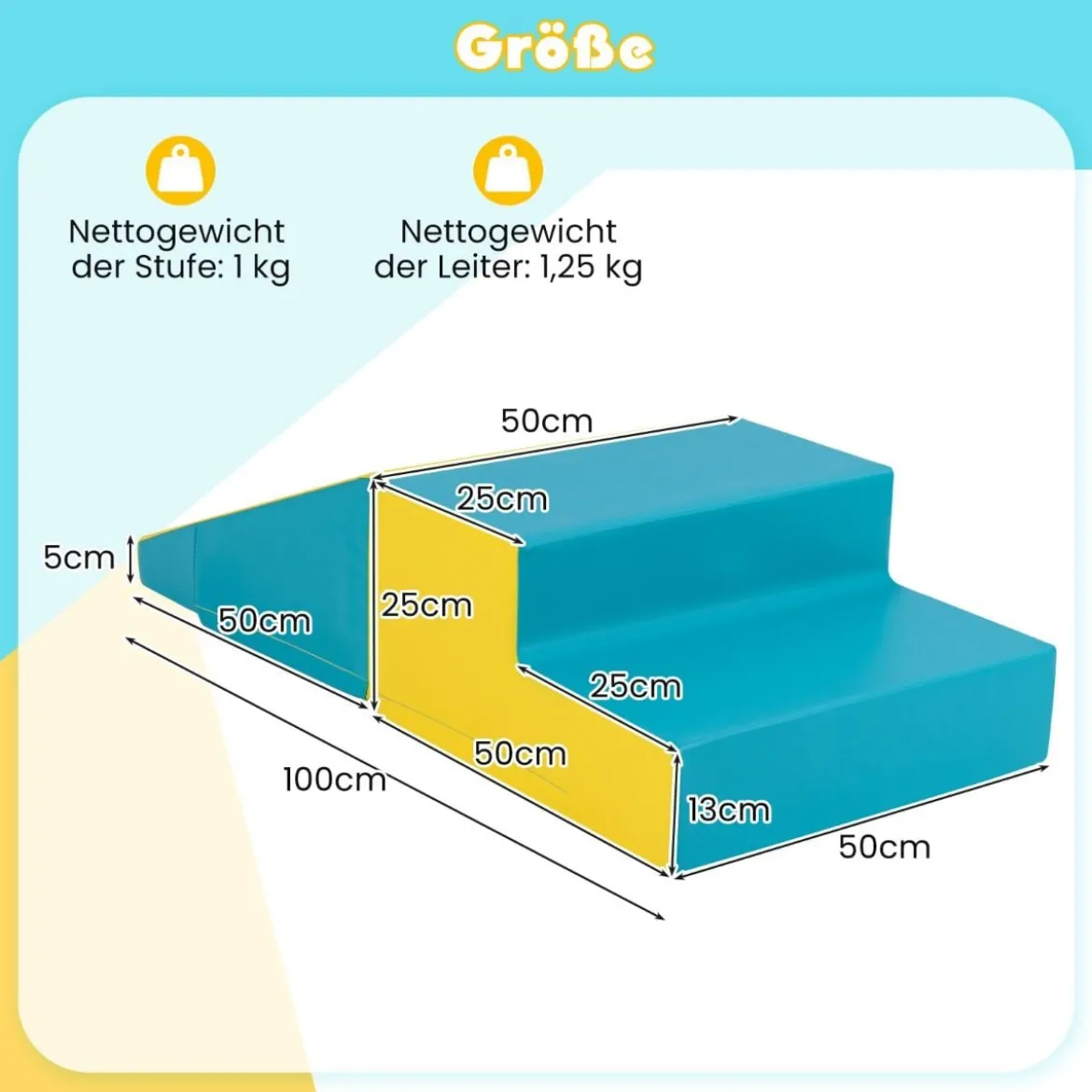 2 TLG. Kinder Schaumstoff Bausteine zum Toben und Klettern Softbausteine Gelb + Grün mit Klettverschlüsse