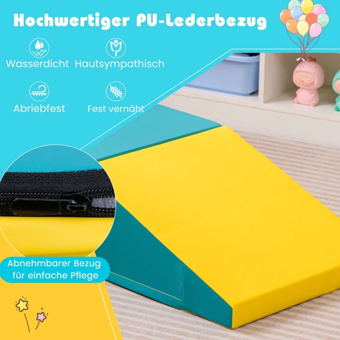 2 TLG. Kinder Schaumstoff Bausteine zum Toben und Klettern Softbausteine Gelb + Grün mit Klettverschlüsse