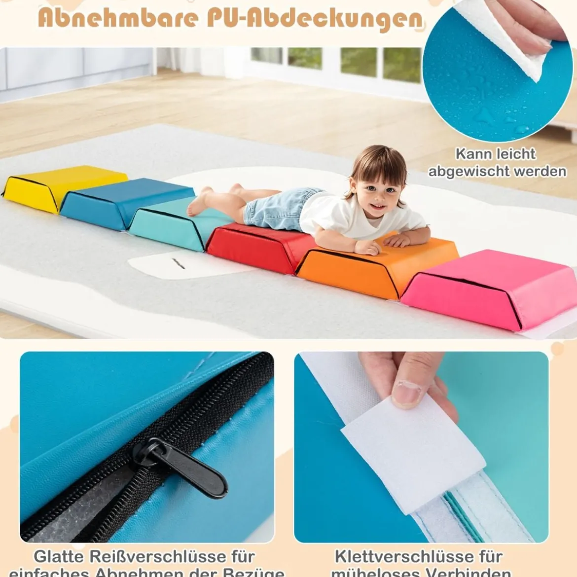 6 TLG. Kinder Schaumstoff Bausteine mit Abnehmbaren PU-Bezügen Sechseckiges Bällebad