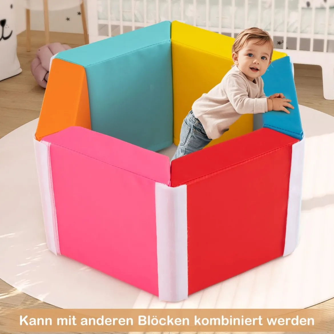 6 TLG. Kinder Schaumstoff Bausteine mit Abnehmbaren PU-Bezügen Sechseckiges Bällebad