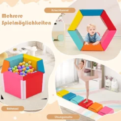 6 TLG. Kinder Schaumstoff Bausteine mit Abnehmbaren PU-Bezügen Sechseckiges Bällebad