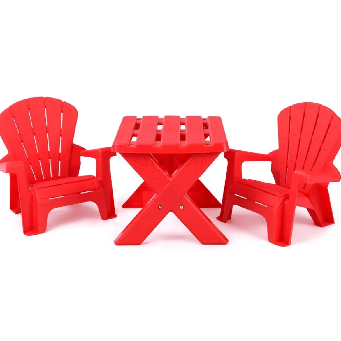 3 TLG. Kindersitzgruppe aus Kunststoff Kindertisch mit 2 Adirondack-Stühlen Rot