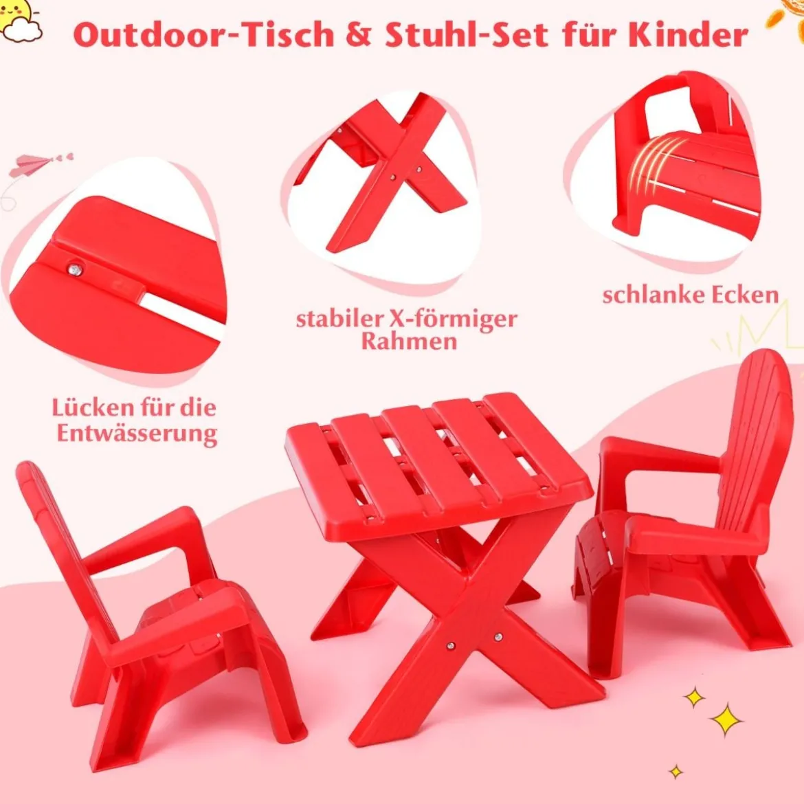 3 TLG. Kindersitzgruppe aus Kunststoff Kindertisch mit 2 Adirondack-Stühlen Rot
