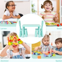 3 TLG. Kindersitzgruppe Kindertisch mit 2 Stühlen Kindermöbel aus Kunststoff Grün