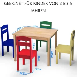 5 tlg. Kindersitzgruppe Kindertischgruppe Kindertisch mit 4 Stühlen Kiefer Farbig und Natur