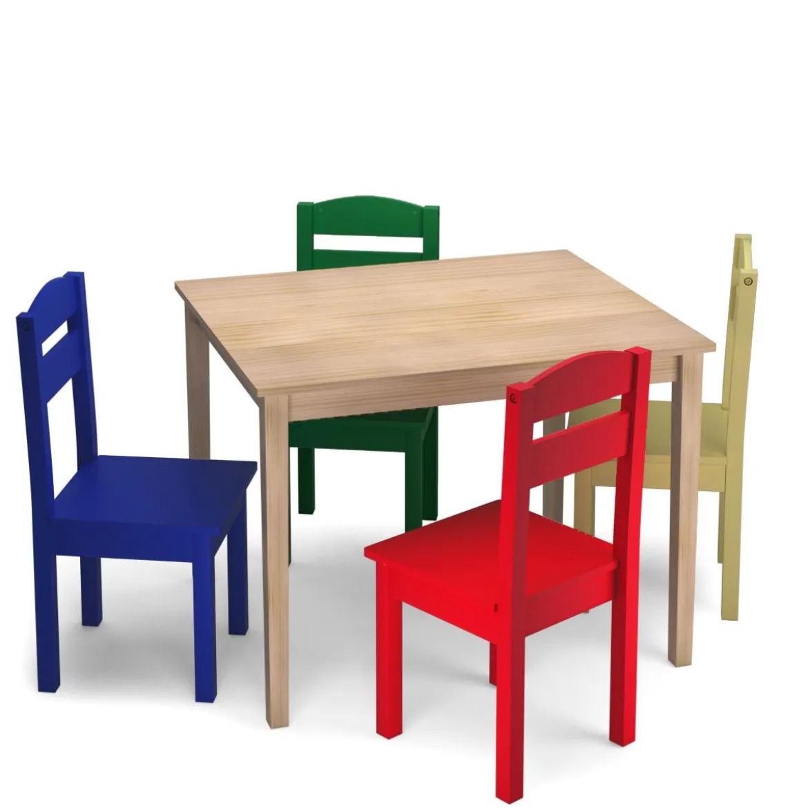 5 tlg. Kindersitzgruppe Kindertischgruppe Kindertisch mit 4 Stühlen Kiefer Farbig und Natur