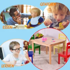 5 tlg. Kindersitzgruppe Kindertischgruppe Kindertisch mit 4 Stühlen Kiefer Farbig und Natur