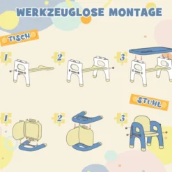 3 tlg. Kindersitzgruppe mit Dinosaurierdesign Kindertisch mit 2 Stühle inkl. Bauklötze