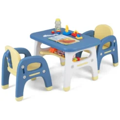 3 tlg. Kindersitzgruppe mit Dinosaurierdesign Kindertisch mit 2 Stühle inkl. Bauklötze