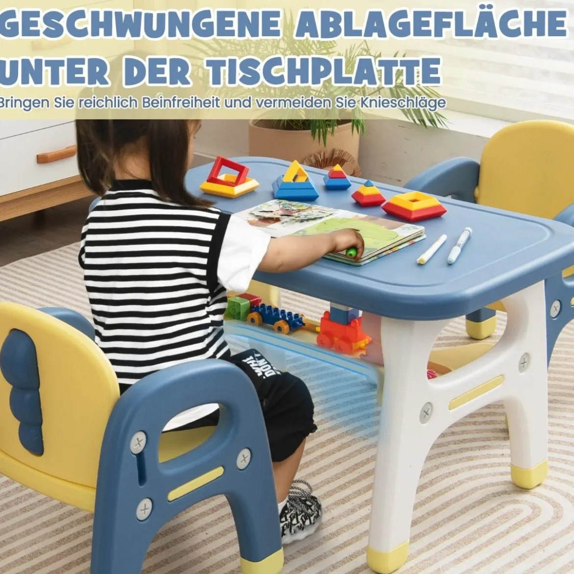3 tlg. Kindersitzgruppe mit Dinosaurierdesign Kindertisch mit 2 Stühle inkl. Bauklötze