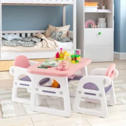 3tlg. Kindersitzgruppe mit Regal & Ablagefach zum Lesen für 1–5 Jahre Rosa & Lila