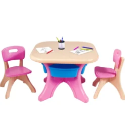 3tlg. Kindersitzgruppe Sitzgruppe Kindertisch&2 Kinderstühlen Aufbewahrungsboxen Rosa