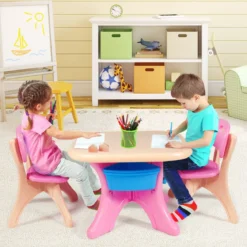 3tlg. Kindersitzgruppe Sitzgruppe Kindertisch&2 Kinderstühlen Aufbewahrungsboxen Rosa