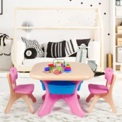 3tlg. Kindersitzgruppe Sitzgruppe Kindertisch&2 Kinderstühlen Aufbewahrungsboxen Rosa