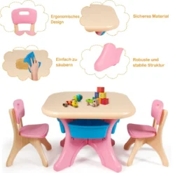 3tlg. Kindersitzgruppe Sitzgruppe Kindertisch&2 Kinderstühlen Aufbewahrungsboxen Rosa