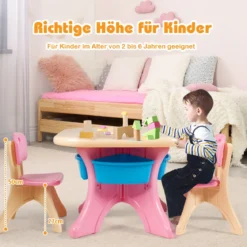 3tlg. Kindersitzgruppe Sitzgruppe Kindertisch&2 Kinderstühlen Aufbewahrungsboxen Rosa