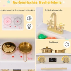 2 tlg. Kinder Spielküche mit Pädagogischem Sprechendem Wandposter Kinderküche Weiß