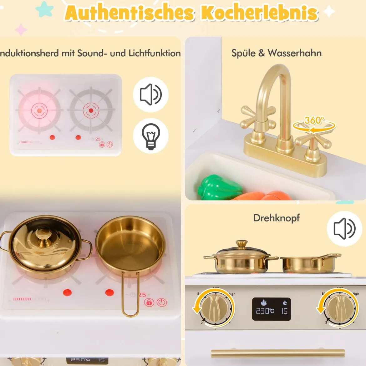 2 tlg. Kinder Spielküche mit Pädagogischem Sprechendem Wandposter Kinderküche Weiß
