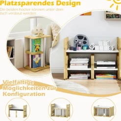 3 TLG. Kinder Tisch- & Stuhlset mit 2 Hockern & Aktivitätentisch Abgerundete Ecken Design Natur