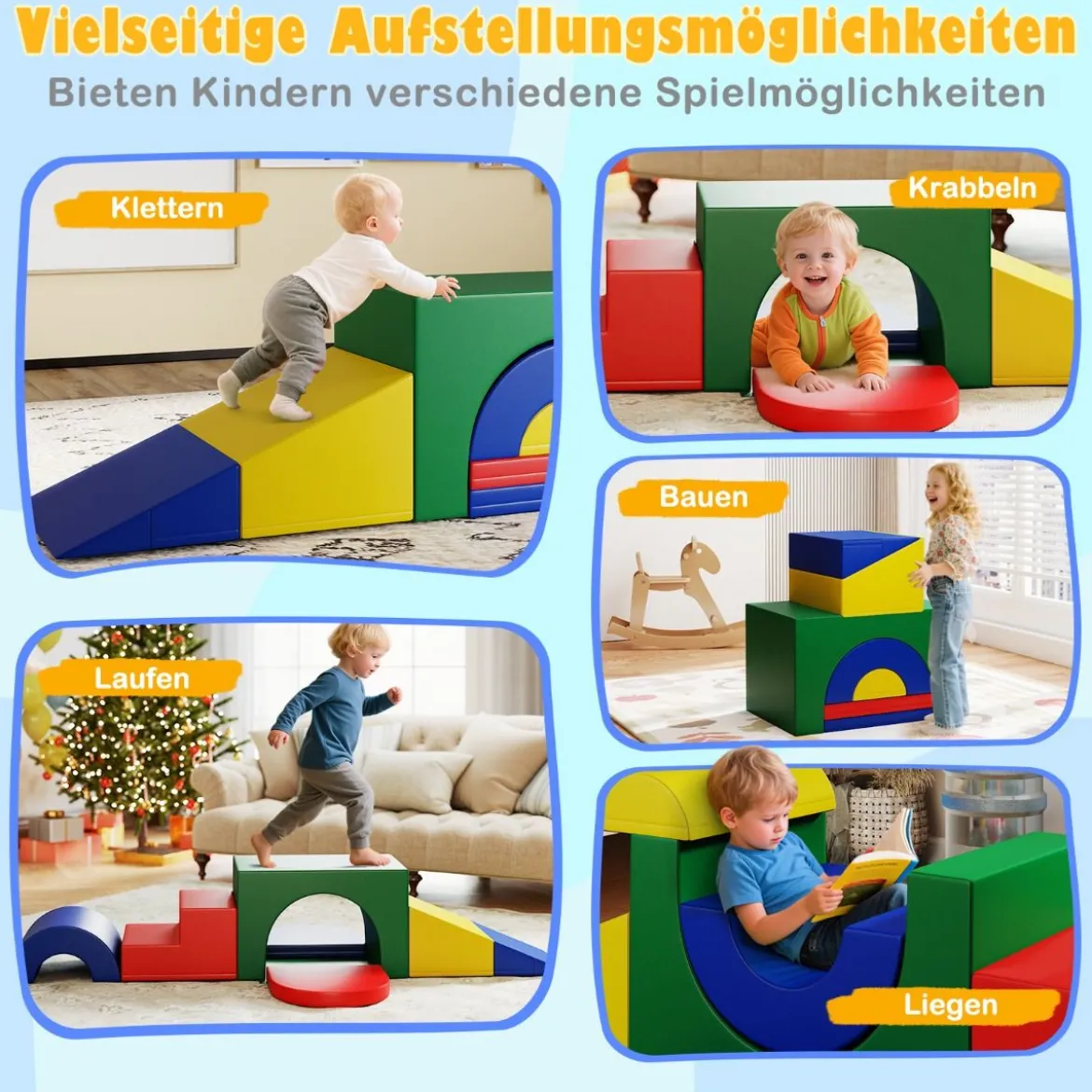 7 tlg. Kletterblock-Set aus Schaumstoff Weiches Spiel-Gym aus PU-Leder Kletterstruktur Bunt